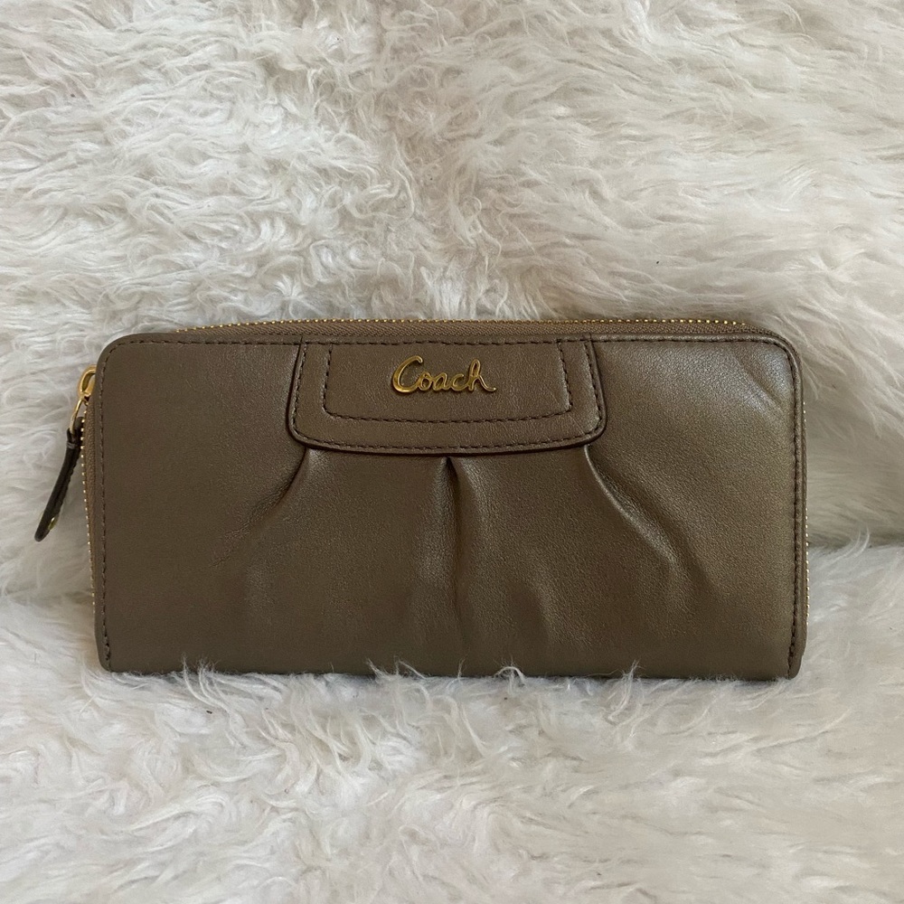 Coach Leather Pleated Zip Around Wallet Steel F45302